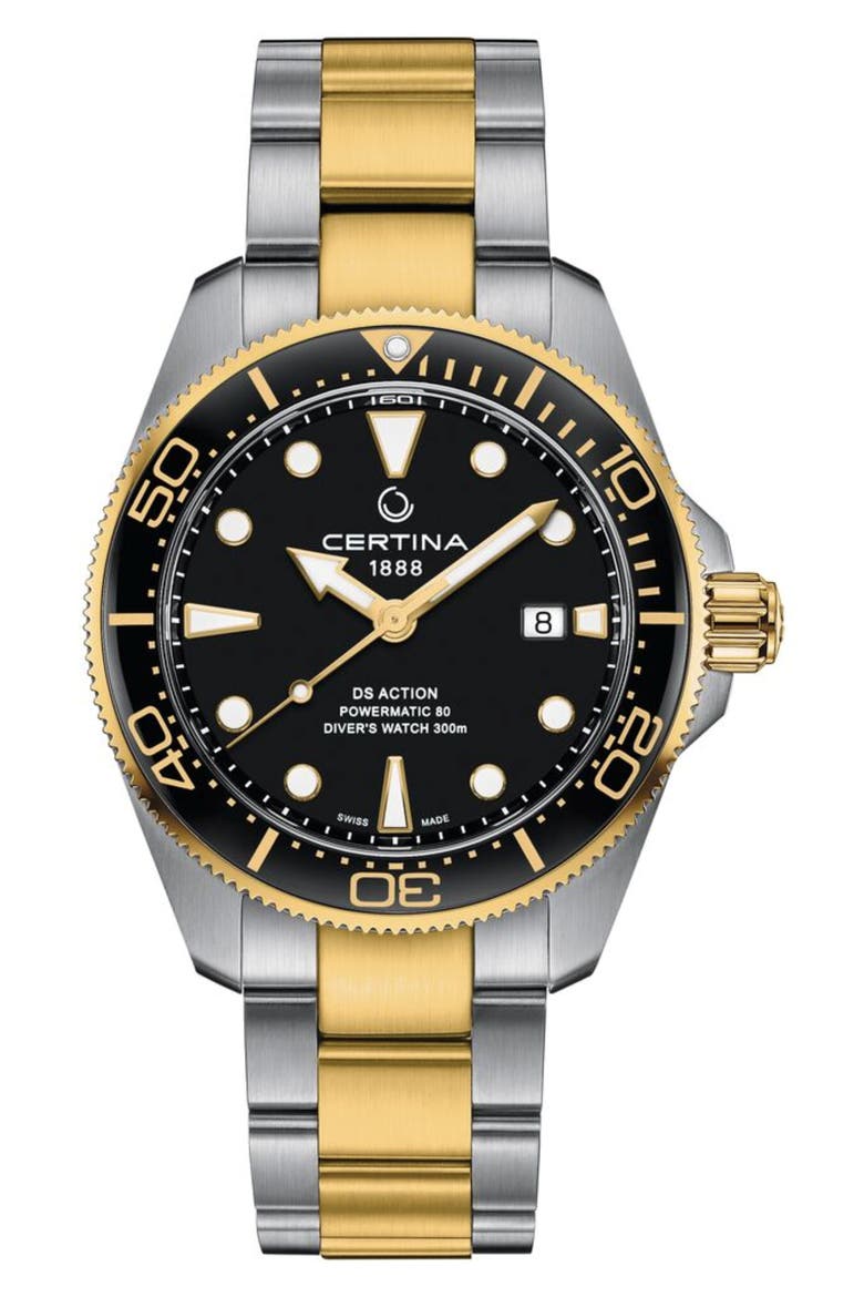 DS Action Diver Powermatic 80 Automatic Bracelet Watch, 43mm, Main, color, STAINLESS STEEL / TWO TONE