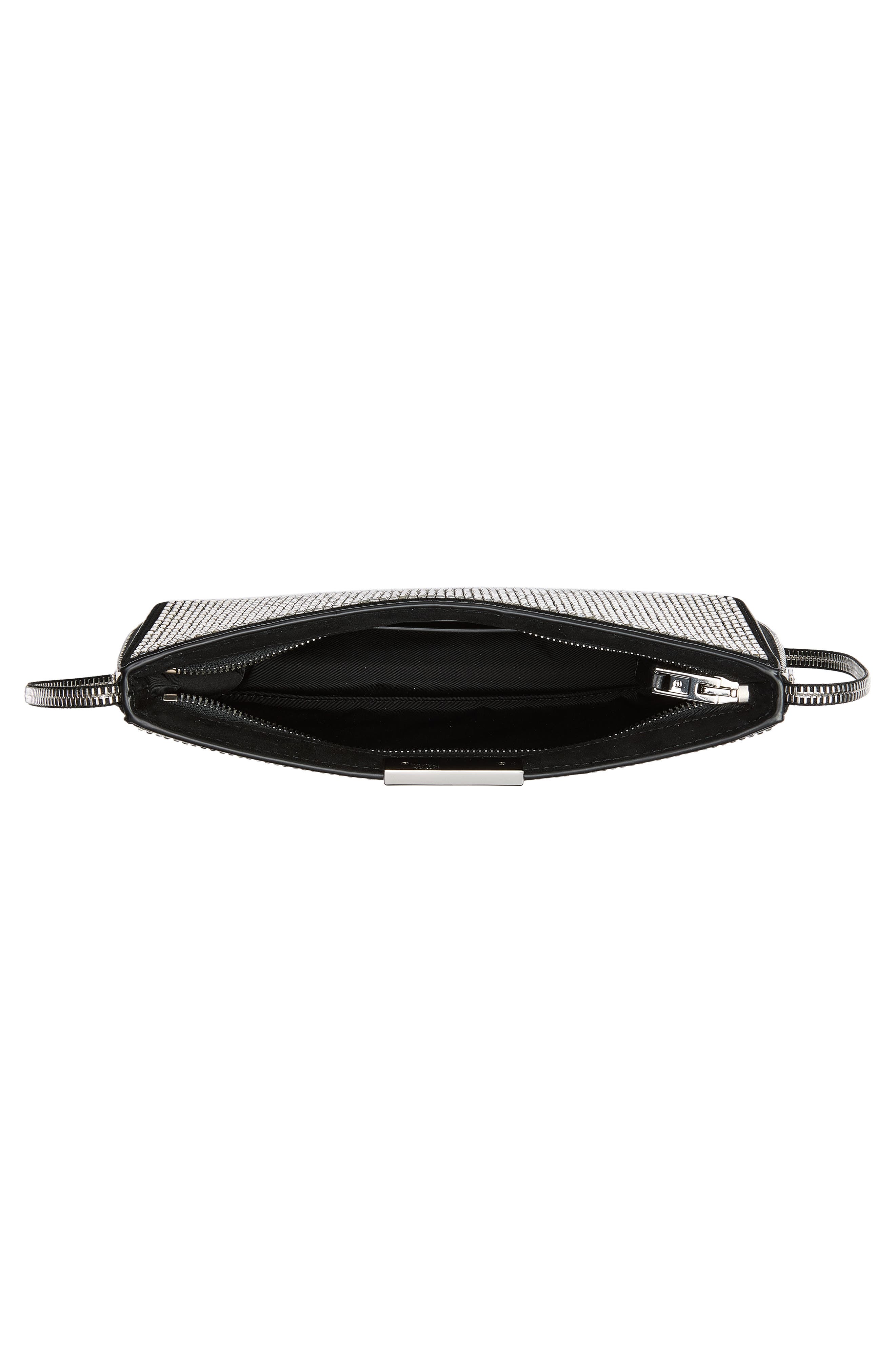 Siren Pochette Crystal Embellished Leather Shoulder Bag, Alternate, color, BLACK