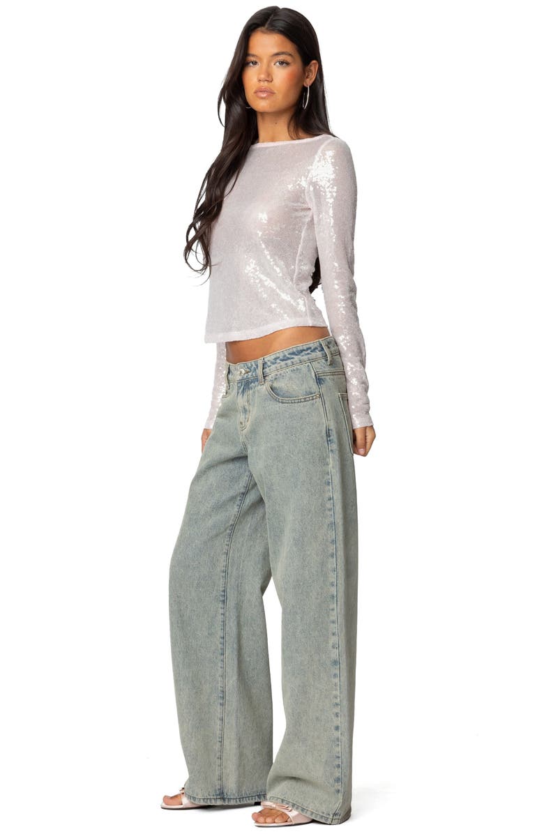 EDIKTED Sheer Sequin Long Sleeve Top, Alternate, color, Soft Pink