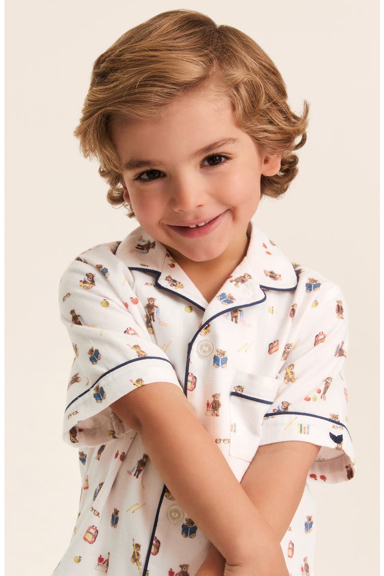 Kids' Two-Piece Cotton Blend Short Pajamas, Alternate, color, MEDIUM BROWN