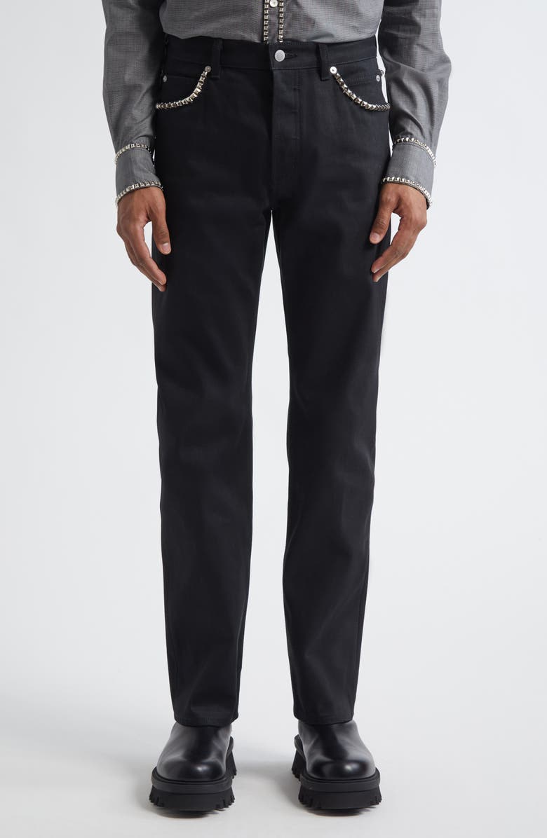 TAKAHIROMIYASHITA TheSoloist. Regular Fit Stud Embellished Jeans, Main, color, Black