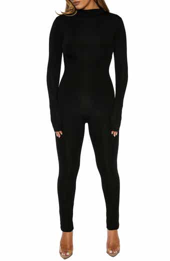 Naked Wardrobe Ribbed Mock Neck Jumpsuit