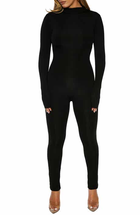 Naked Wardrobe Ribbed Mock Neck Jumpsuit