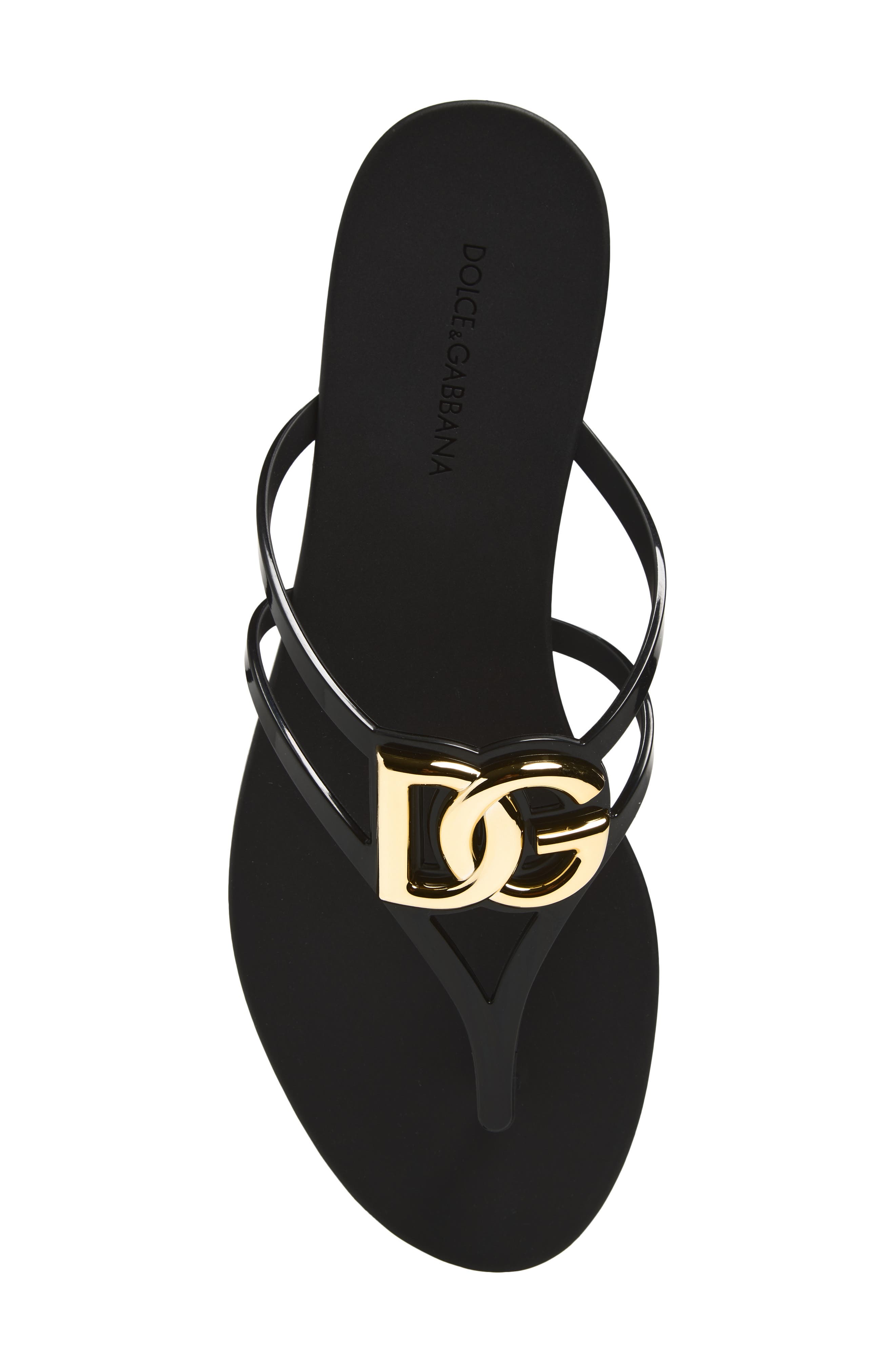 Dolce&Gabbana Logo Flip Flop, Alternate, color, Nero/ Oro
