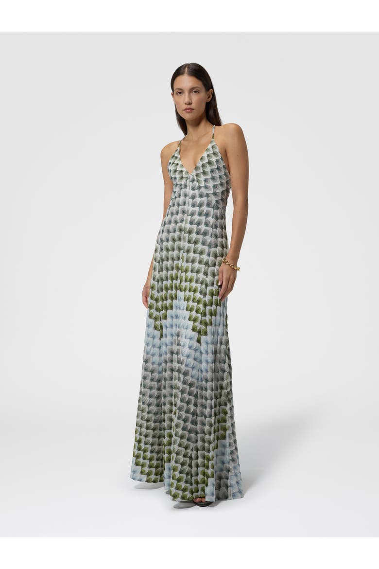 Long Viscose Lamé Dress With Crossed Straps, Alternate, color, Green& Blue