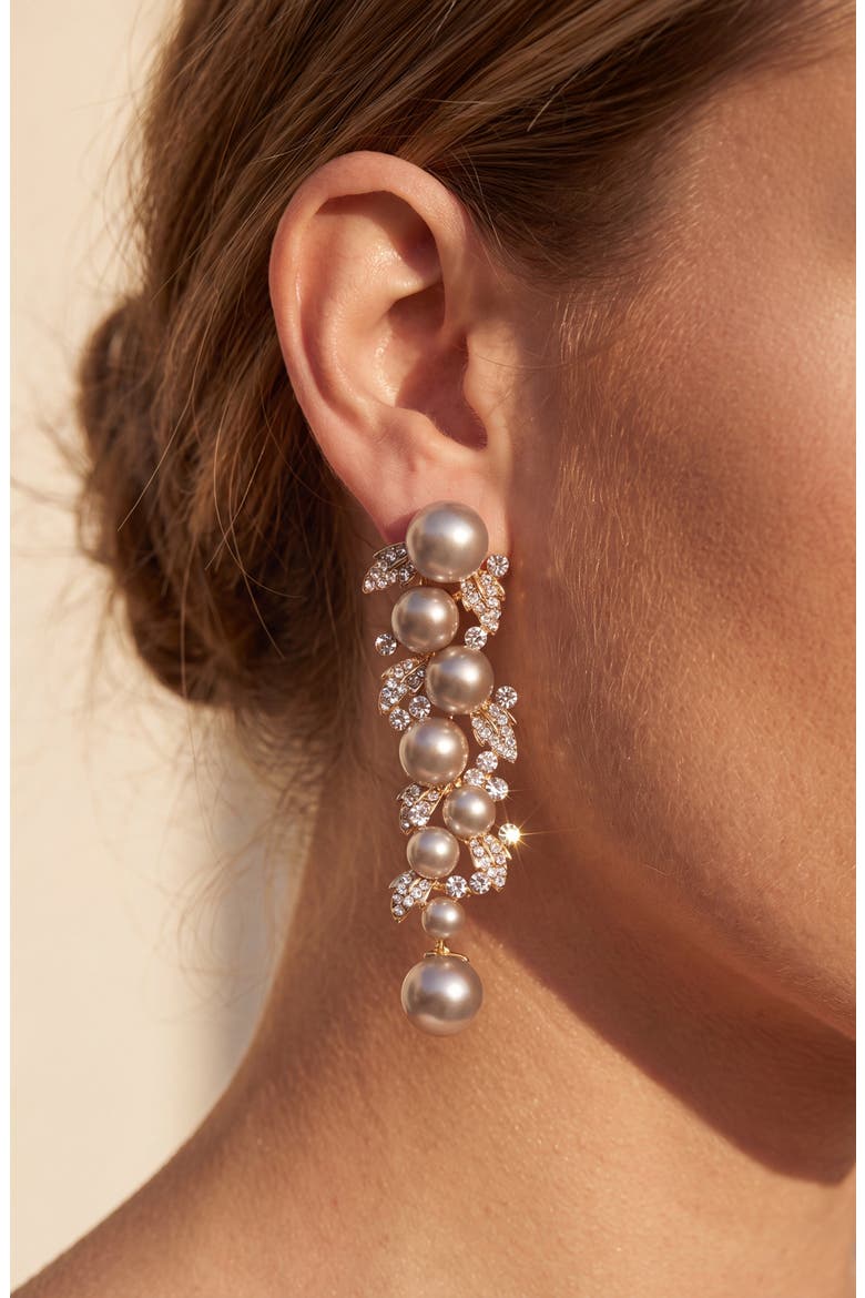 Elegant Pearl Crystal Drop Earrings, Alternate, color, Gold