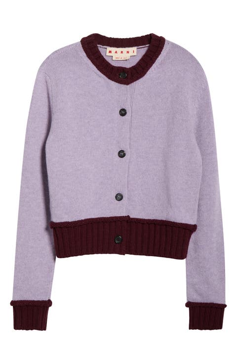 Contrast Trim Wool Blend Cardigan