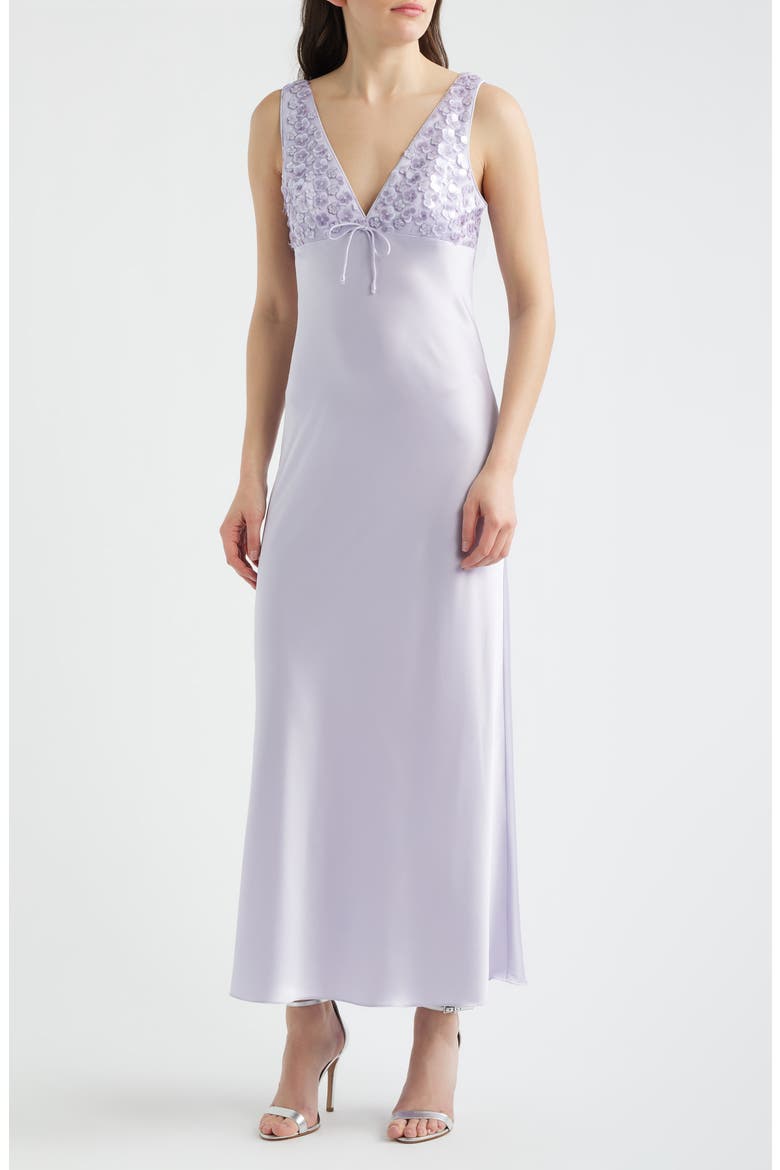 Serefina Sequin Flower Satin Gown, Main, color, LAVENDER