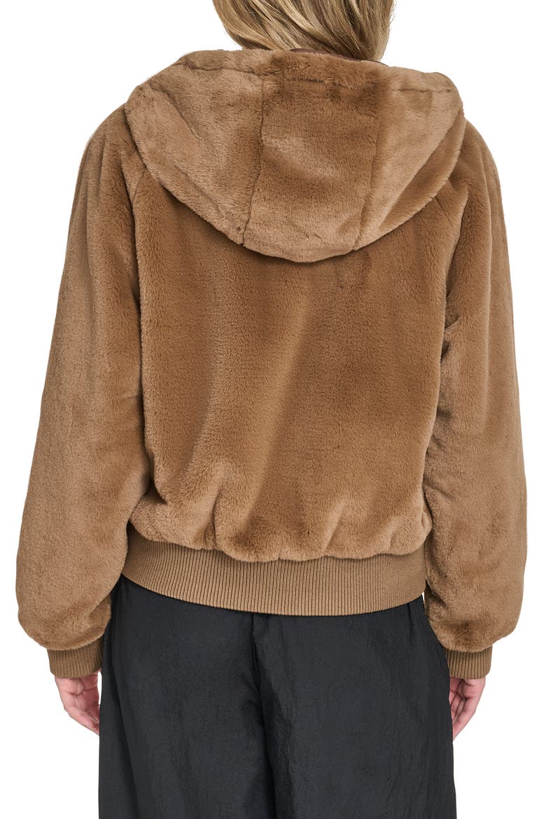 Faux Fur Bomber Hoodie, Alternate, color, COGNAC