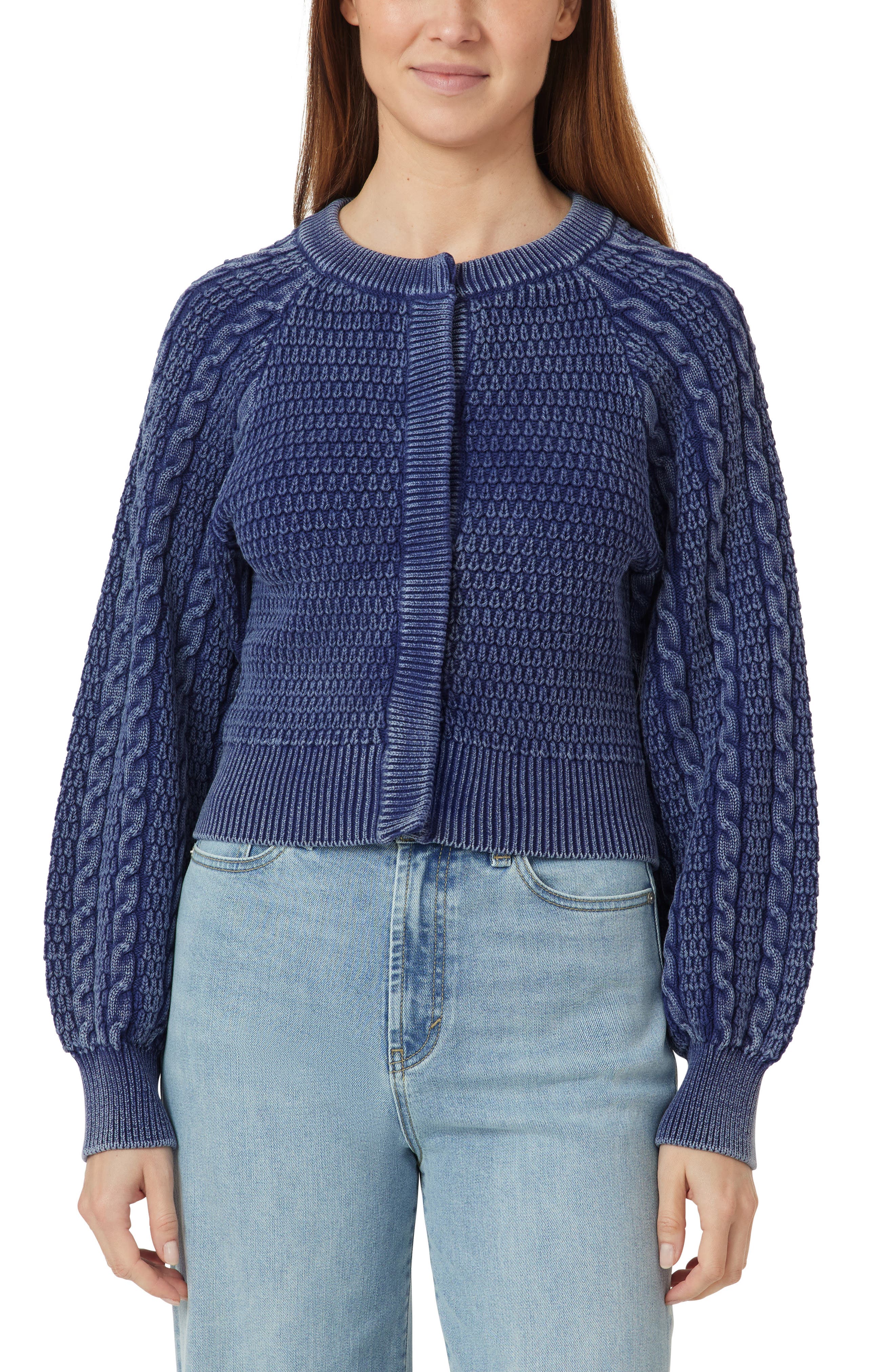 Washed Cotton Blend Cable Cardigan