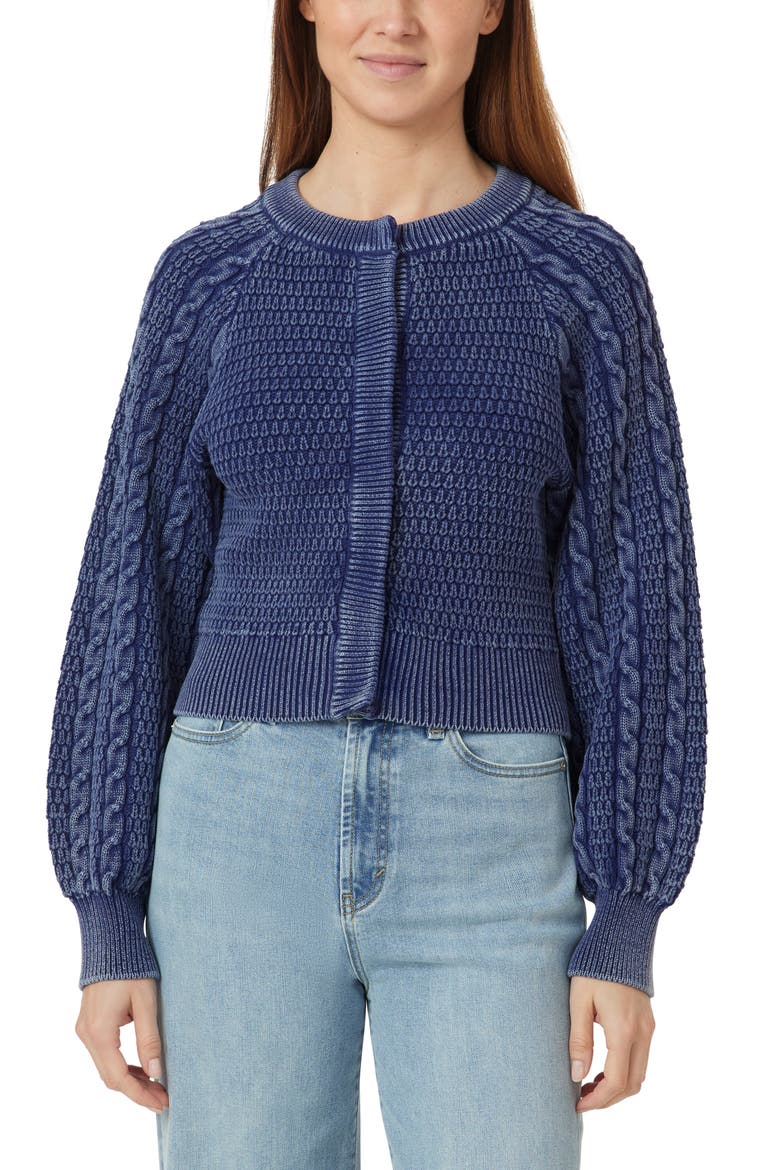 Washed Cotton Blend Cable Cardigan, Main, color, INDIGO BLUE