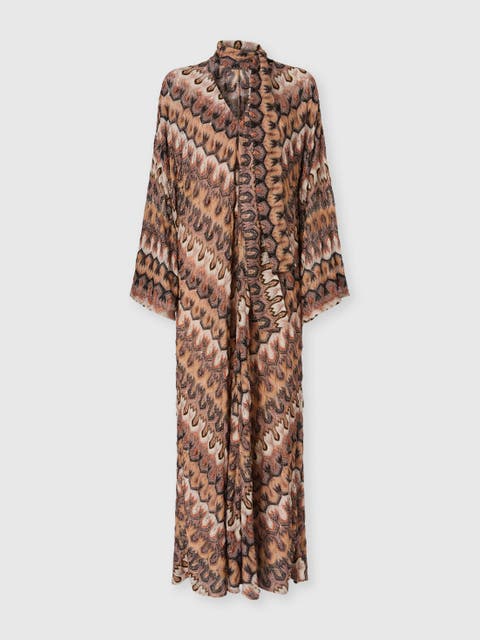 Long Dress In Viscose Lamé With Removable Sash