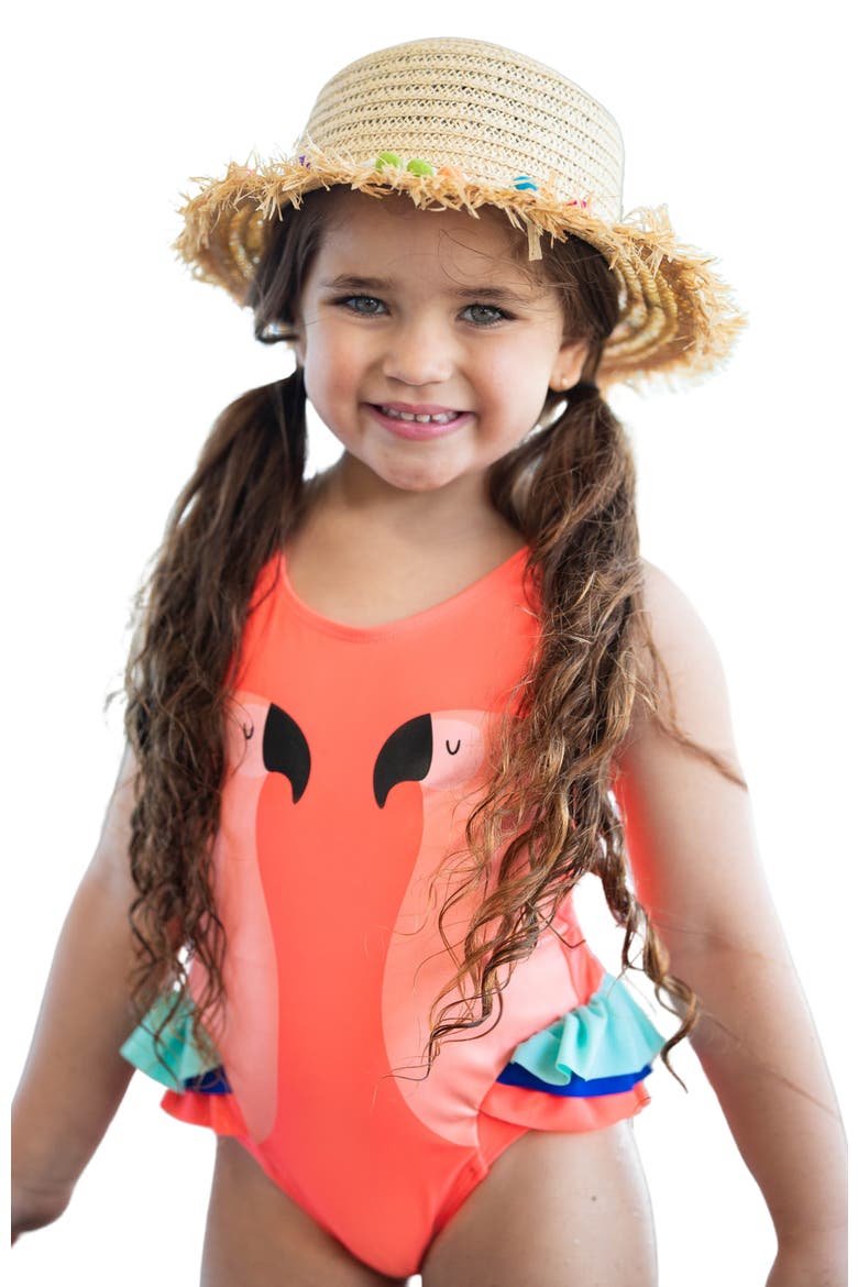 Girls Colorful Parrot One Piece Swimsuit, Main, color, Orange