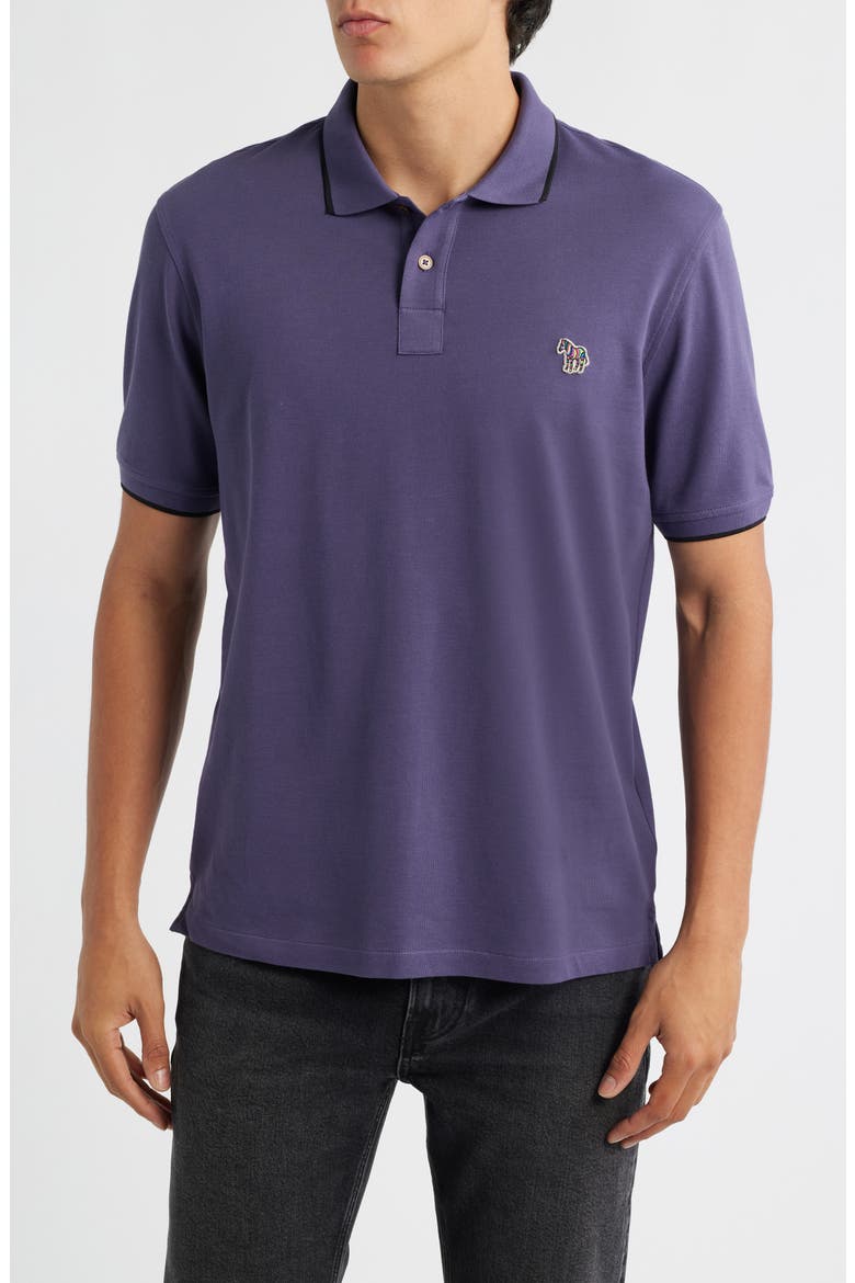 Zebra Organic Cotton Piqué Polo, Main, color, DARK VIOLET