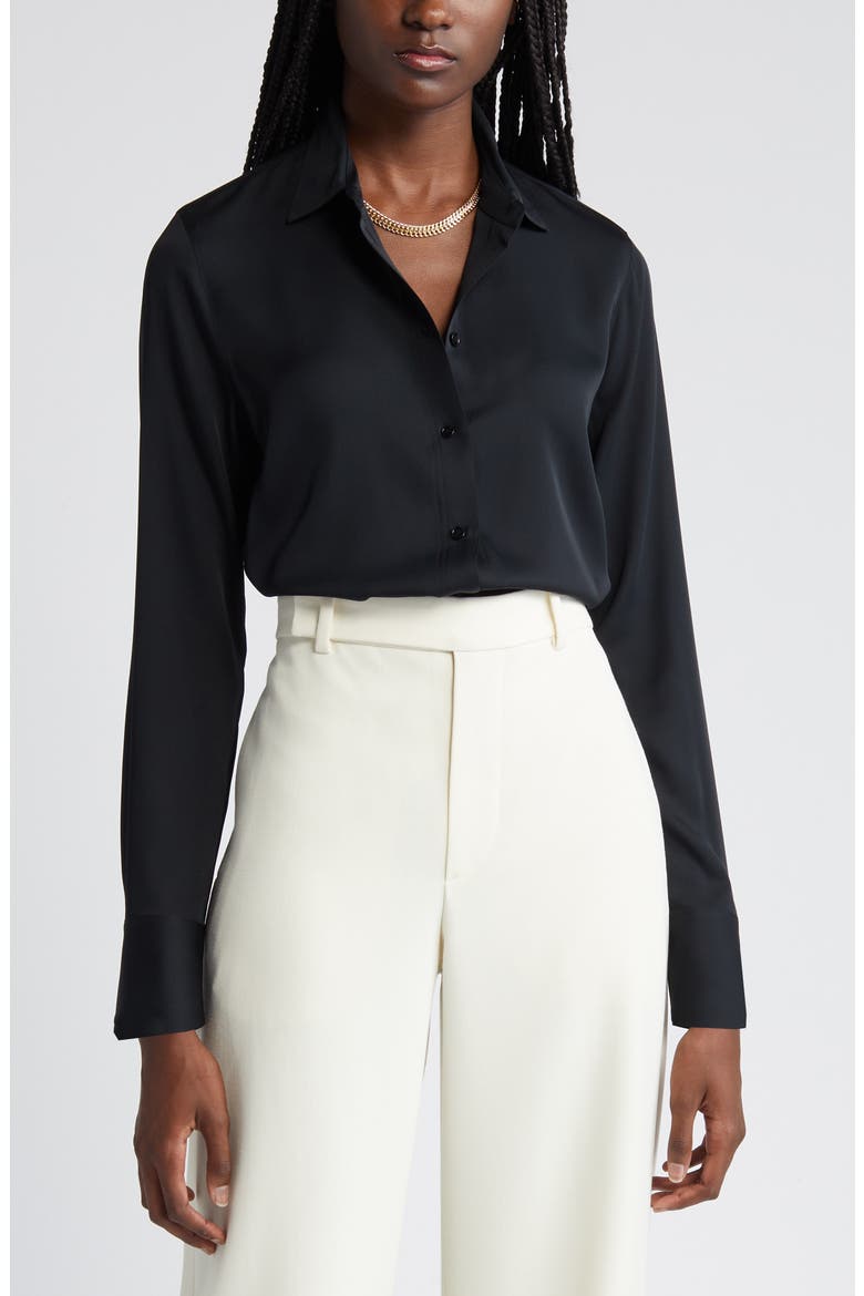 Slim Silk Blouse, Alternate, color, BLACK