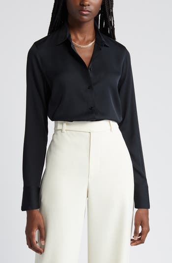 ヴィンス Vince Slim Fitted Blouse レディース シャツ トップス Black Slim Fitted Stretch-Silk Blouse in Long Sleeve | Vince