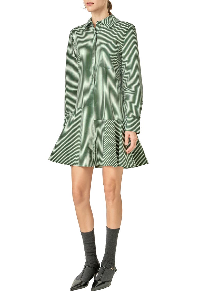 Stripe Ruffle Hem Long Sleeve Shirtdress, Alternate, color, DARK OLIVE