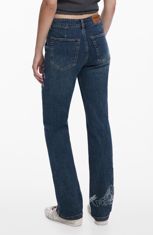 Desigual Embroidered Detail Exposed Button-fly Jeans In Blue