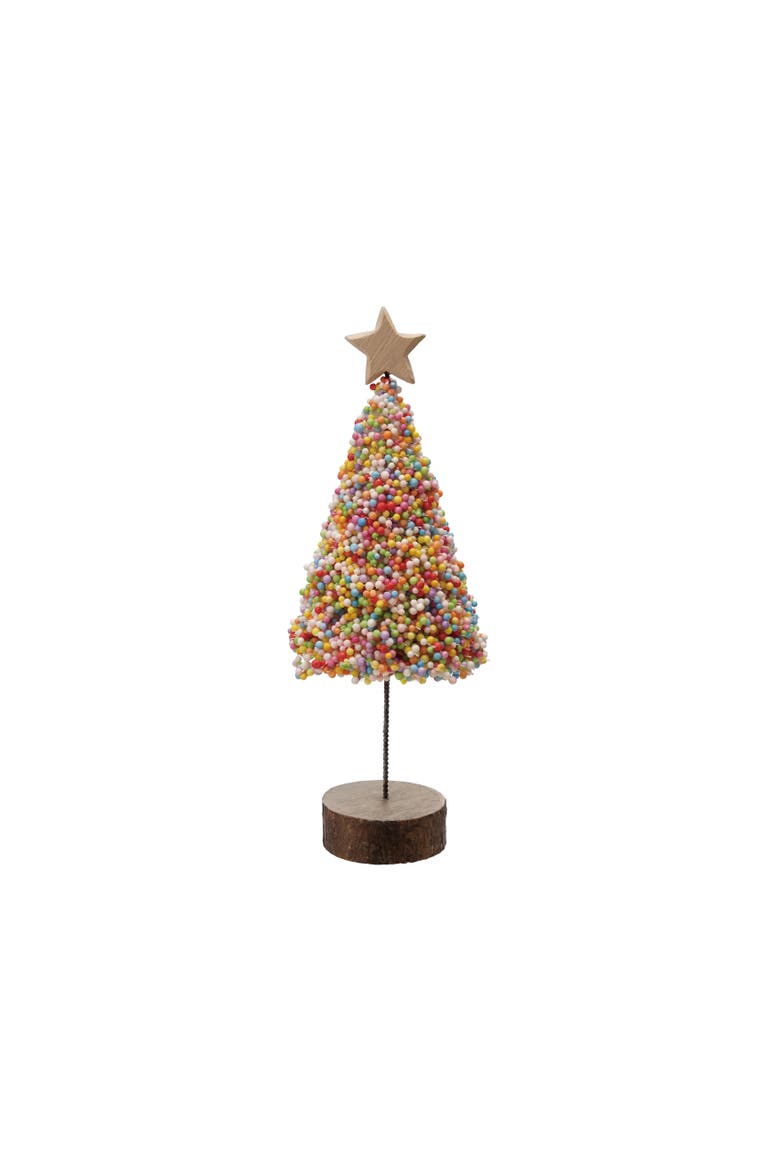 Foam Microbeads and Resin Christmas Tree with Wood Slice Base and Star, Multicolor, Main, color, Multicolor