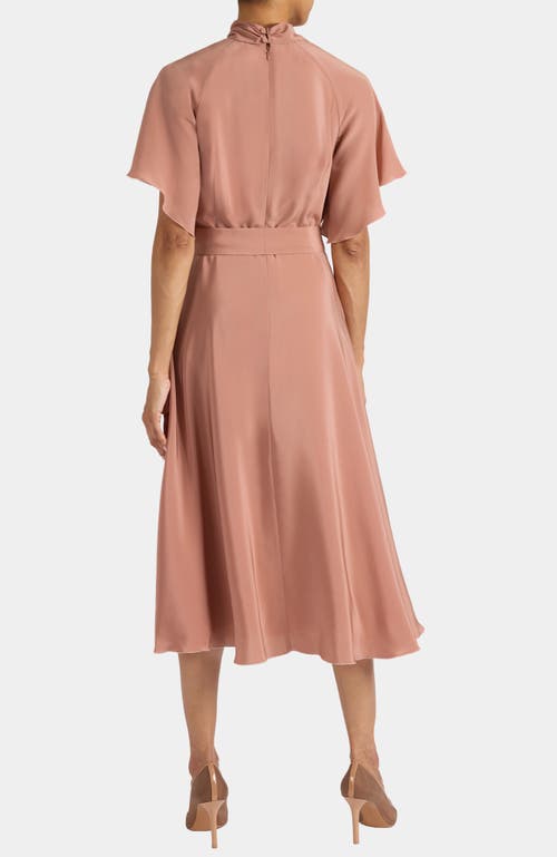 Santorelli Niki Silk Mock Neck Midi Dress With Short Cape Sleeves In Pink