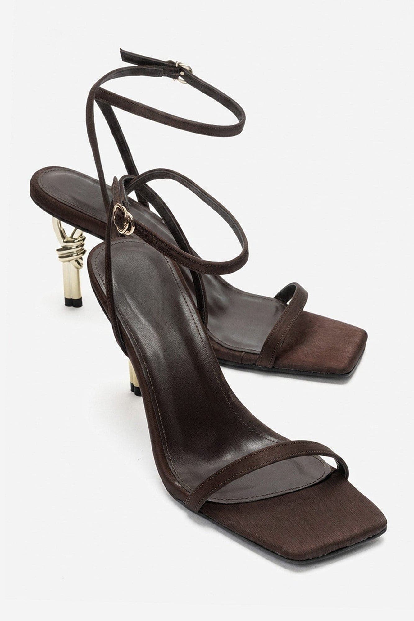 Sone Stiletto Ankle Strap Sandal, Main, color, Brown Satin