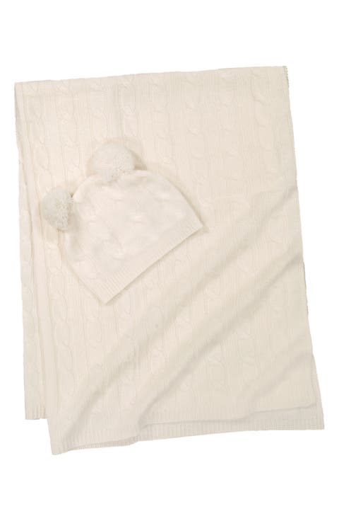 Cable Stitch Cashmere Beanie & Blanket Set (Baby)