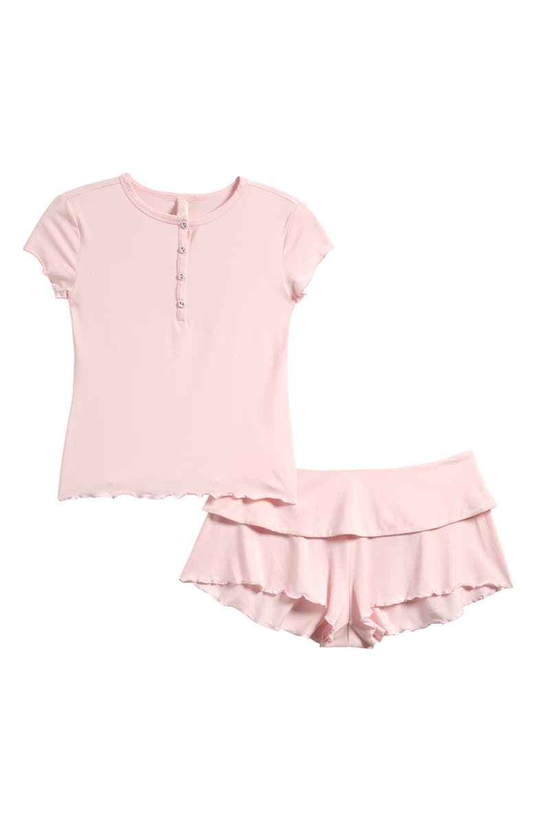 SKIMS Henley& Foldover Shorts Set, Main, color, Barely Pink