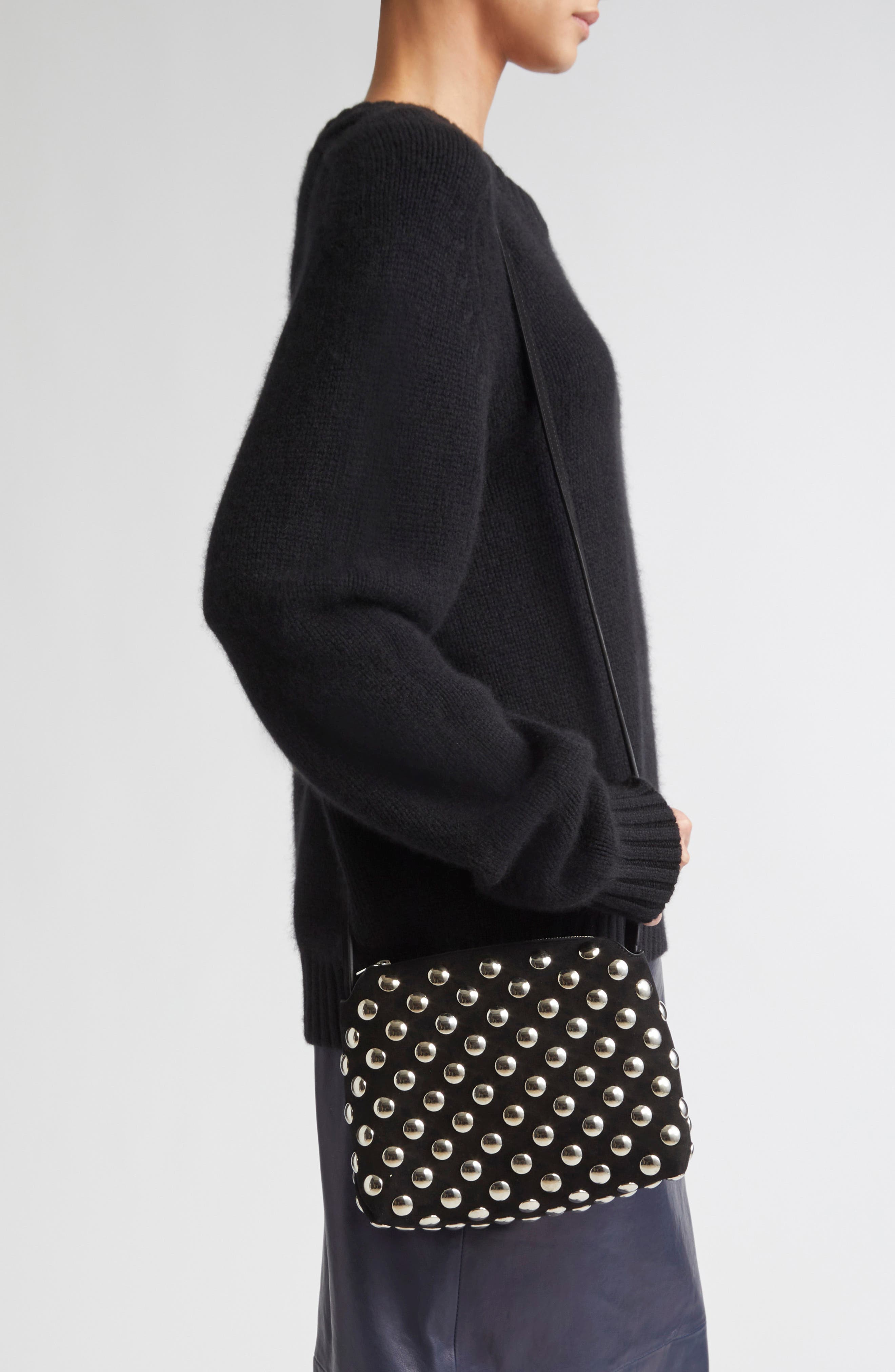 Khaite Lina Studed Suede Crossbody Bag, Alternate, color, 