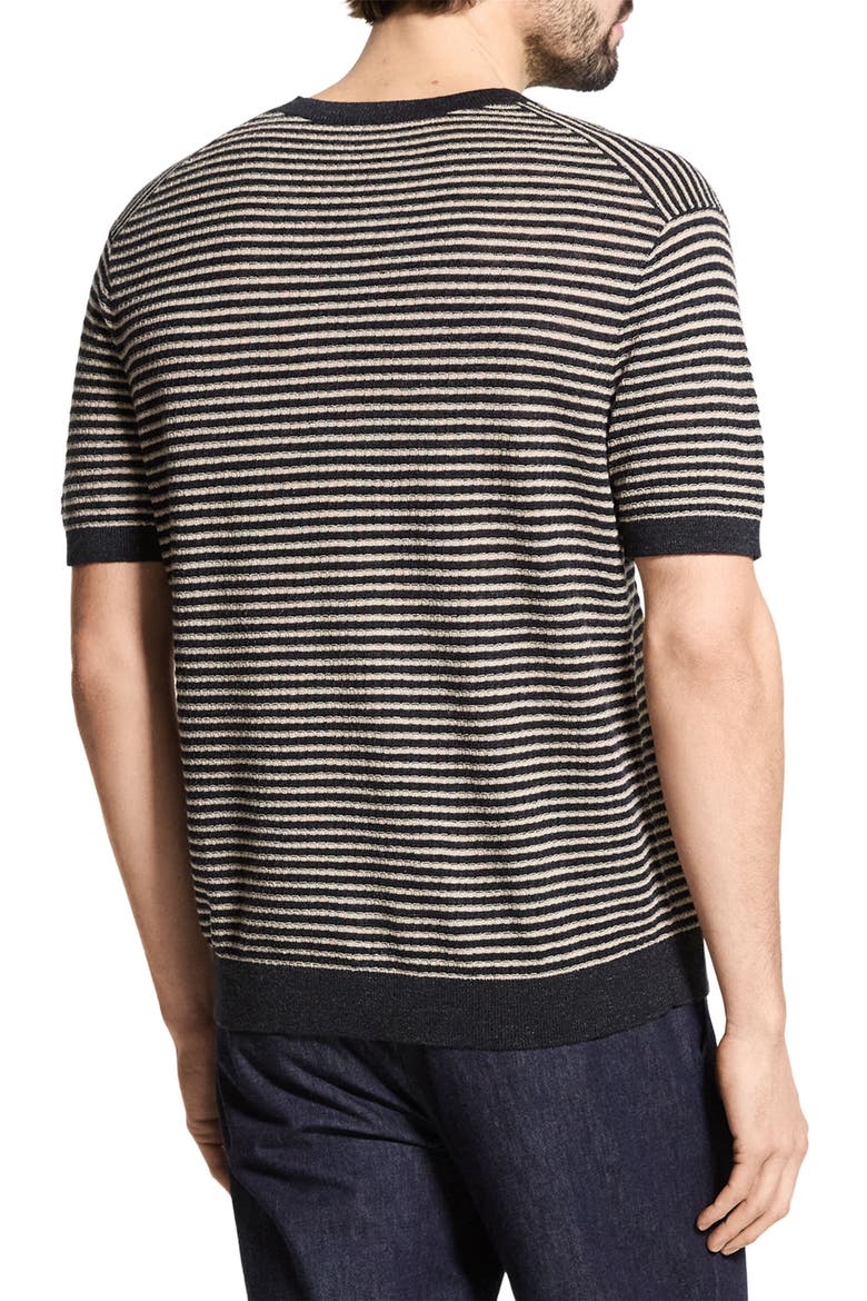 Stripe Short Sleeve Linen & Cotton Blend Crewneck Sweater, Alternate, color, BLACK/ CHINO