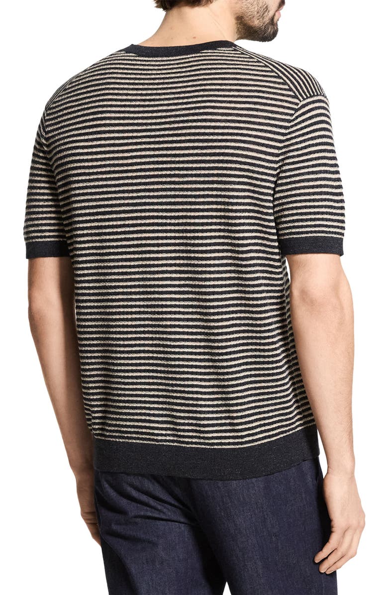 Theory Stripe Short Sleeve Linen & Cotton Blend Crewneck Sweater, Alternate, color, Black/ Chino