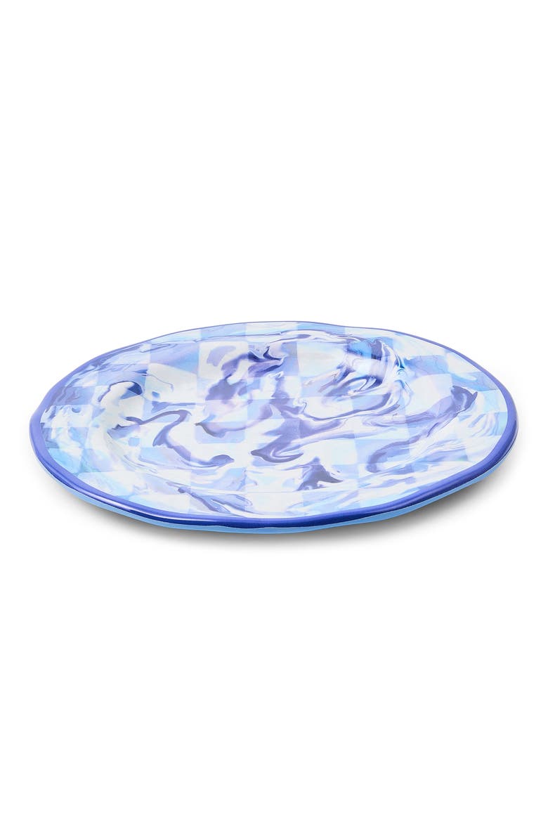 Set of 4 Blue Marble Check Melamine Salad Plates, Alternate, color, BLUE