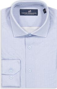 Victor Emmanuel Modern Fit Herringbone Print Comfort Stretch Knit Dress Shirt