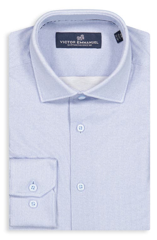 Victor Emmanuel Modern Fit Herringbone Print Comfort Stretch Knit Dress Shirt In Light Blue