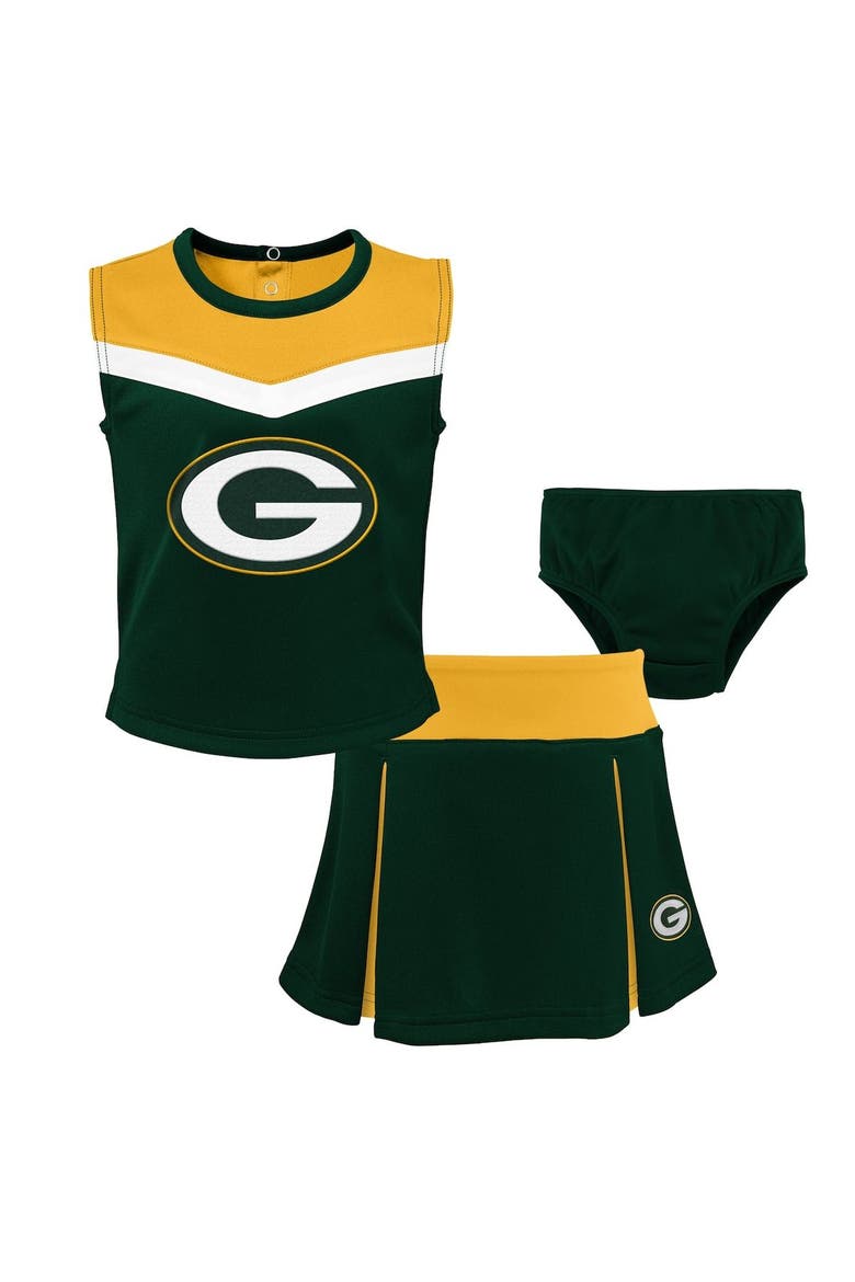 Girls Toddler Green Green Bay Packers Spirit Cheer Three-Piece Cheerleader Set, Main, color, Green