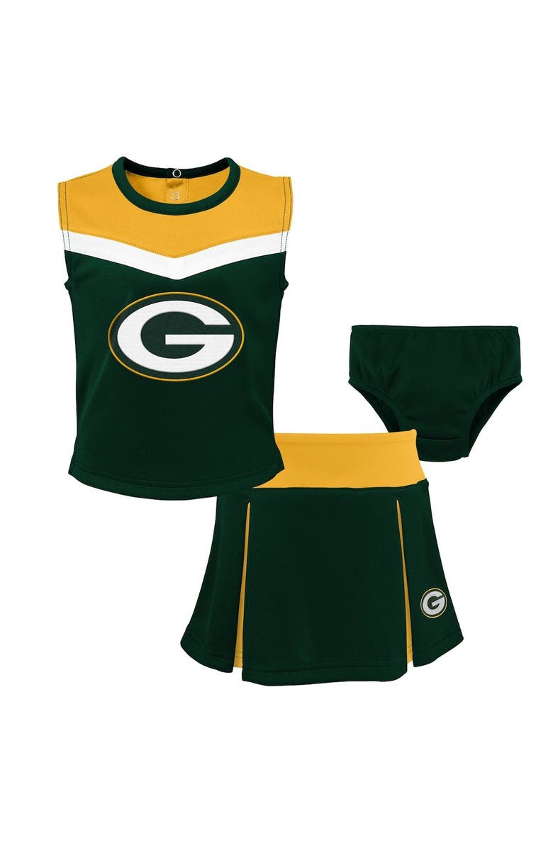 Outerstuff Girls Toddler Green Green Bay Packers Spirit Cheer Three-Piece Cheerleader Set, Main, color, Green