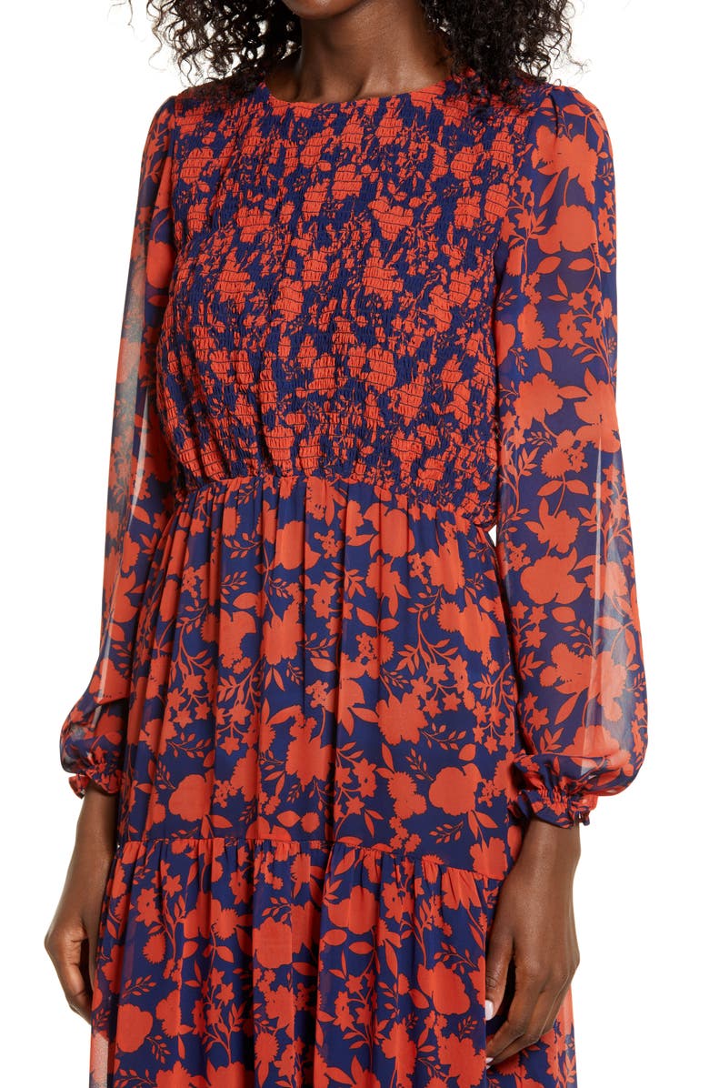 Julia Jordan Floral Long Sleeve Chiffon Midi Dress, Alternate, color,