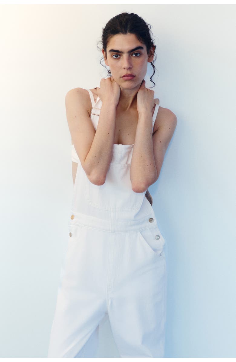 H&M Cotton Denim Dungarees, Alternate, color, White