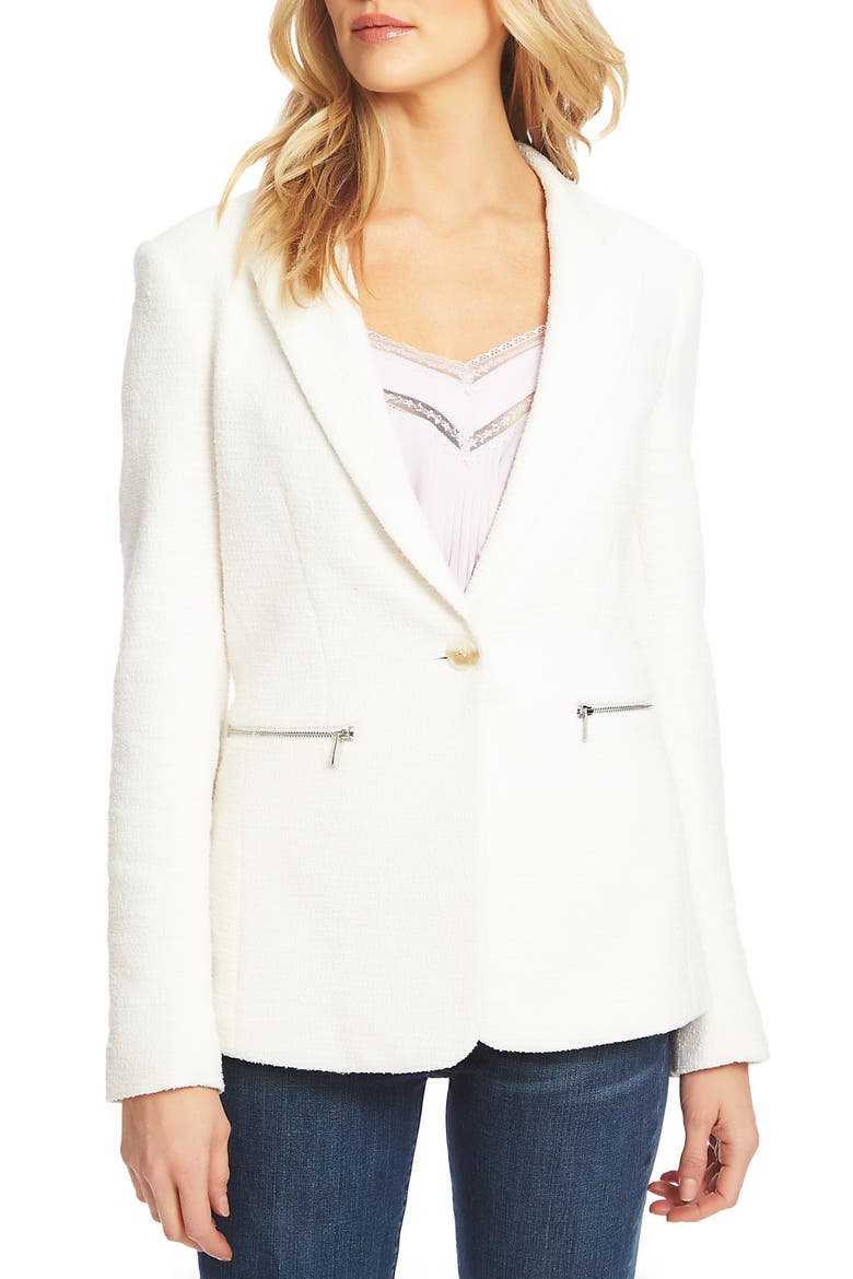 Slub Tweed One-Button Blazer, Alternate, color, SOFT ECRU
