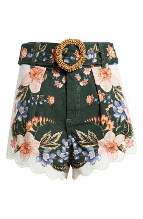 Berry Garden High Rise Belted Cotton Twill Shorts