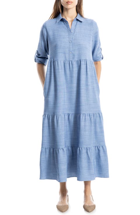 Tiered Long Sleeve Gauze Shirtdress