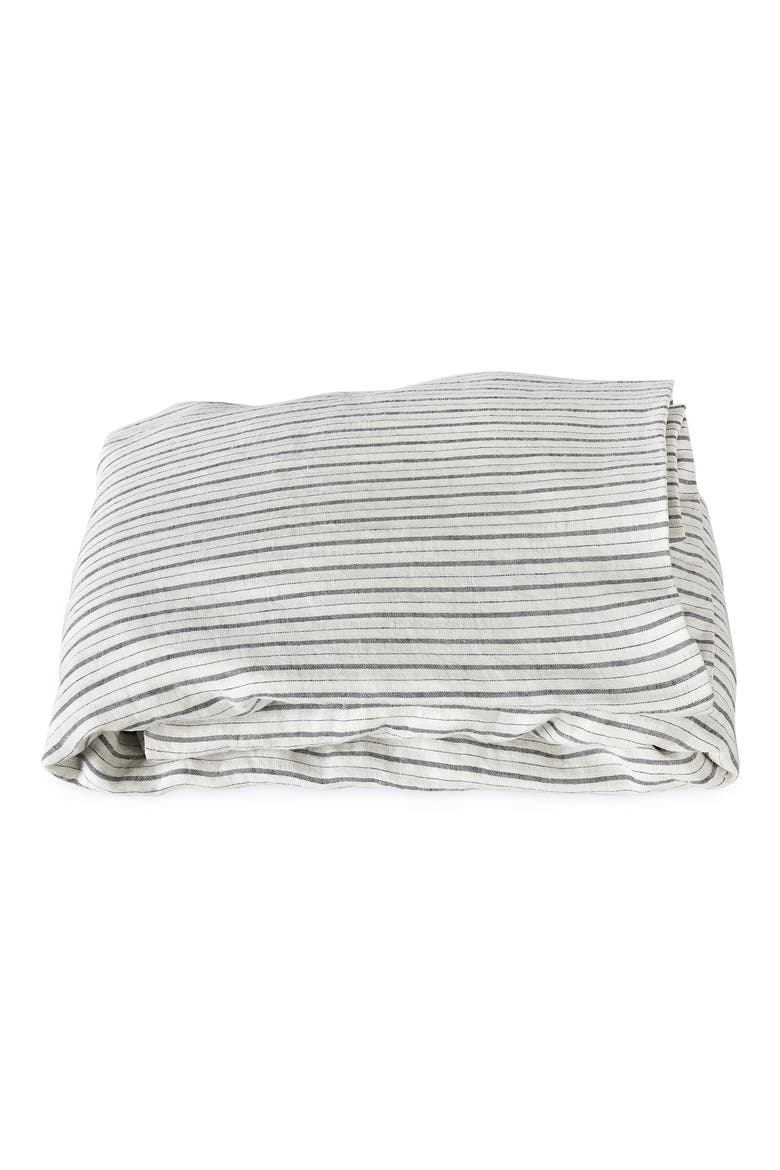 Tristen Linen Fitted Sheet, Main, color, WHITE/ ANTHRACITE
