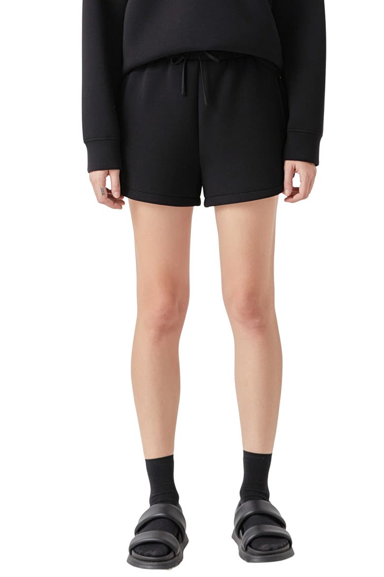 Tie Waist Scuba Knit Shorts, Main, color, BLACK