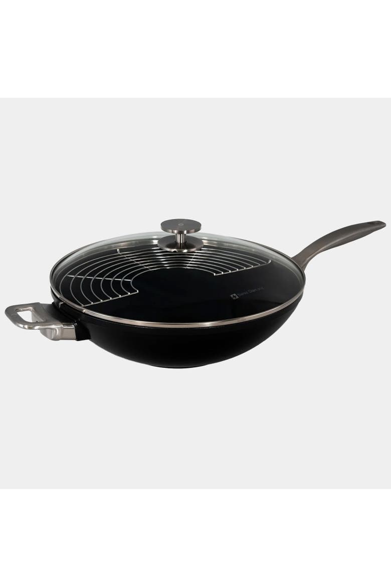 CHD Nonstick Wok with Glass Lid, 12.5-Inch, Main, color, Black
