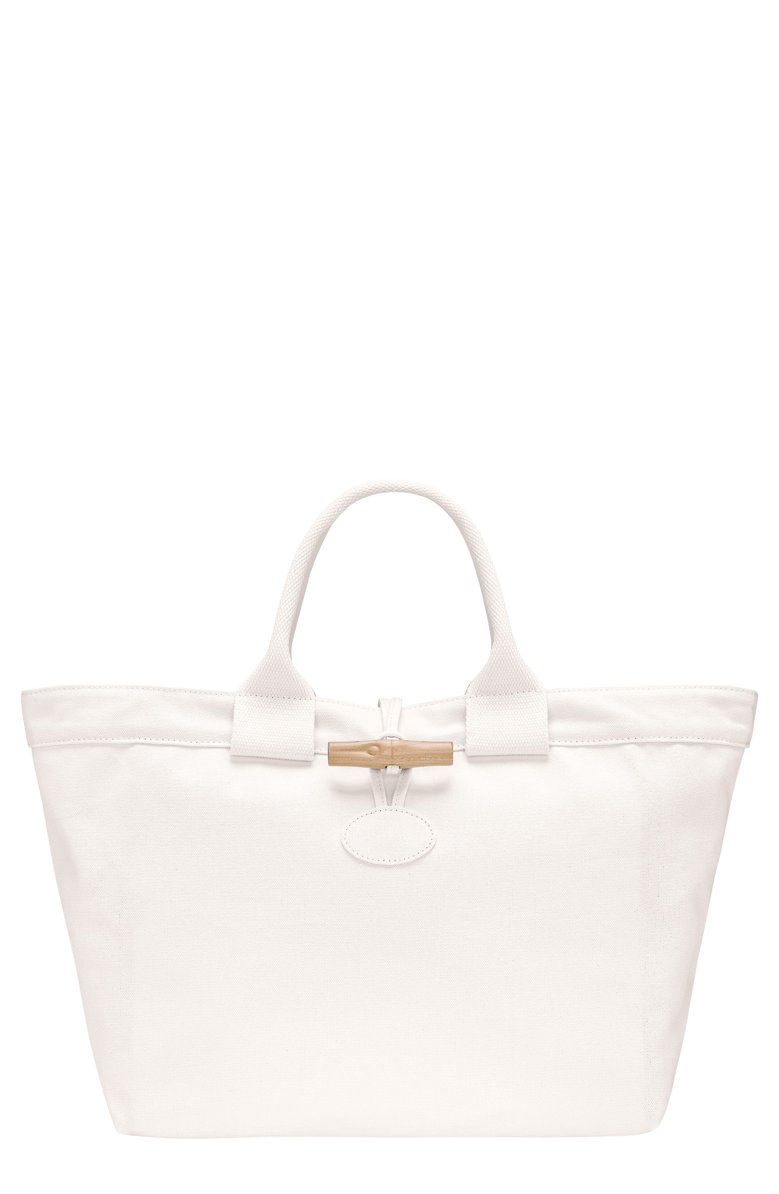 Longchamp Large Le Roseau Cotton Canvas Tote, Main, color, Ecru