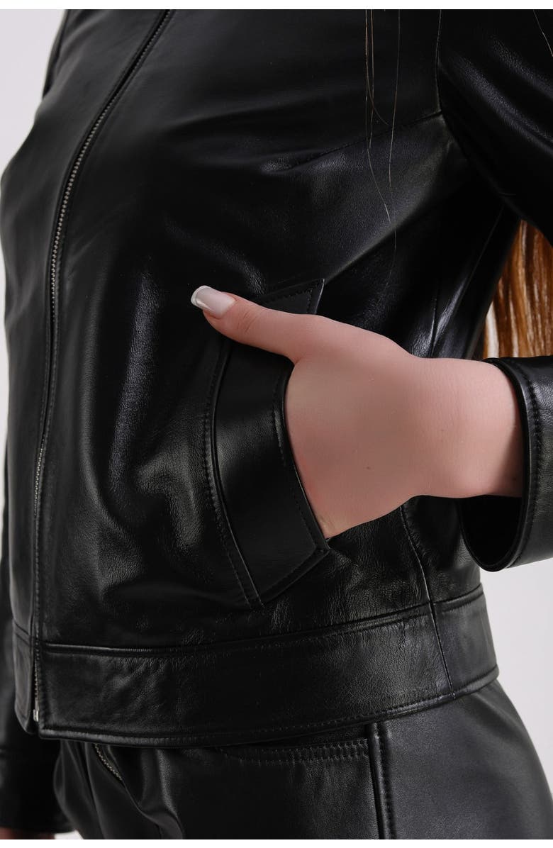 Furniq UK Chloe Leather Jacket, Alternate, color, Black