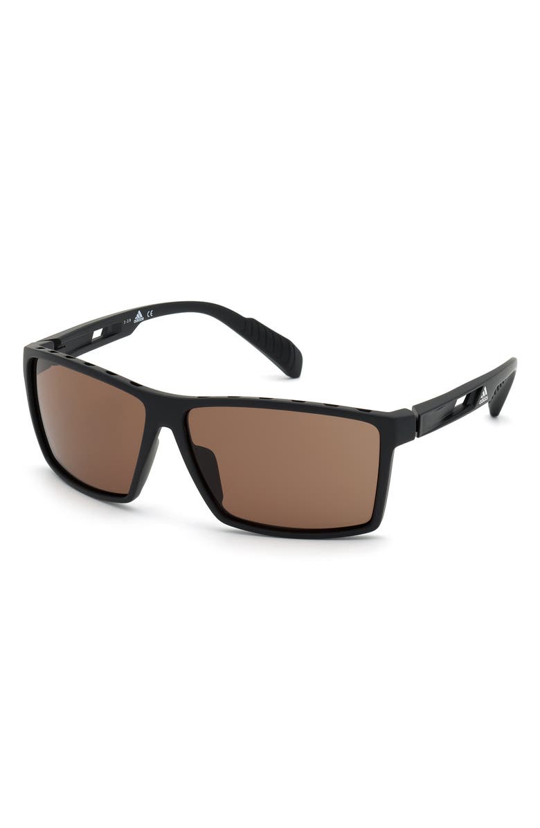 adidas 63mm Rectangular Sunglasses, Alternate, color, Matte Black / Brown Lenses