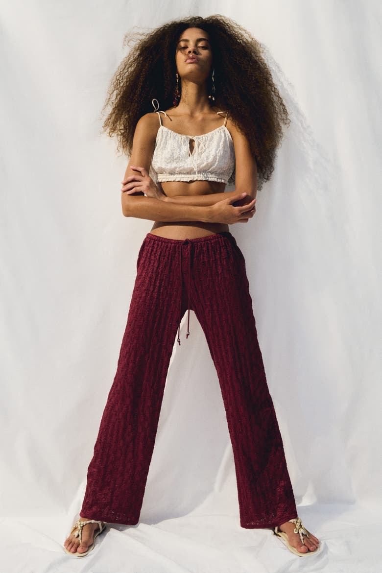 Lace-look Drawstring Pants, Alternate, color, Dark pink