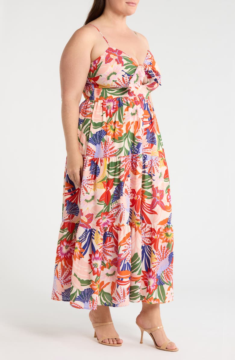 SUGARLIPS Hatley Floral Tie Knot Midi Dress, Alternate, color, Blue-Pink-Cream