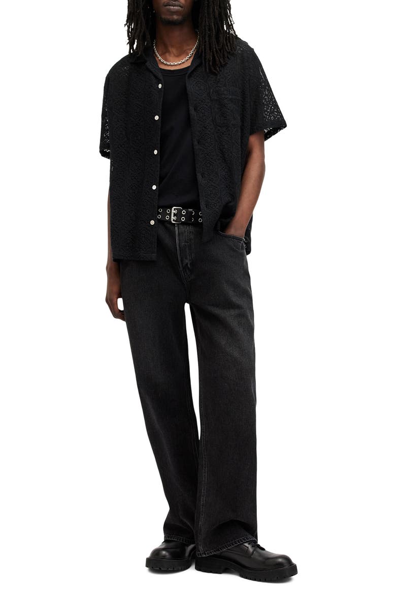 Harden Lace Camp Shirt, Alternate, color, JET BLACK
