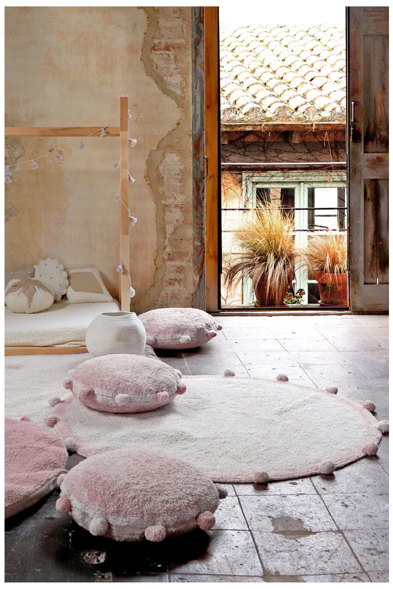 Bubbly Pompom Trim Floor Cushion, Alternate, color, VINTAGE BLUSH